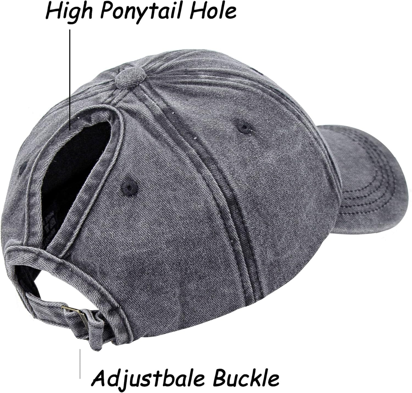 Ponytail Baseball Hat Distressed Retro Washed Womens Twill V1258-DP02-B-2092