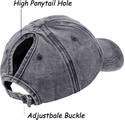 Ponytail Baseball Hat Distressed Retro Washed Womens Twill V1258-DP02-B-2092