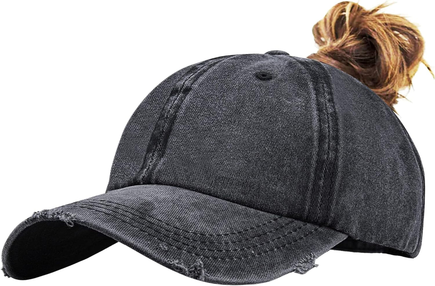 Ponytail Baseball Hat Distressed Retro Washed Womens Twill V1258-DP02-B-2093