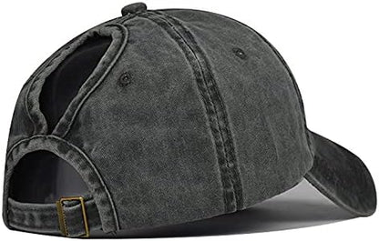 Ponytail Baseball Hat Distressed Retro Washed Womens Twill V1258-DP02-B-2093