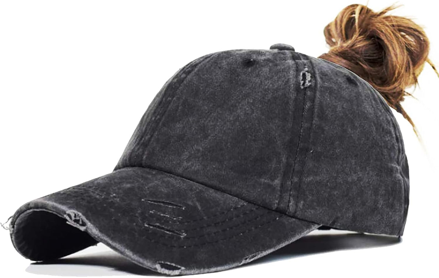 Ponytail Baseball Hat Distressed Retro Washed Womens Twill V1258-DP02-B-2093