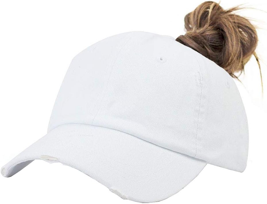 Ponytail Baseball Hat Distressed Retro Washed Womens Twill V1258-DP02-B-2094
