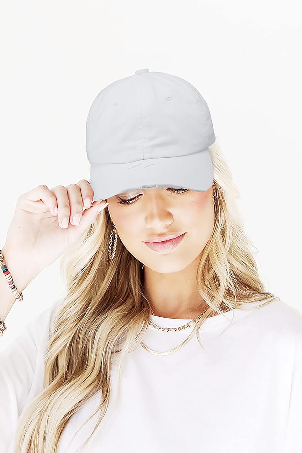 Ponytail Baseball Hat Distressed Retro Washed Womens Twill V1258-DP02-B-2094