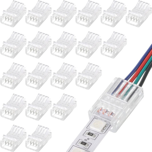 20 Pcs 4 Pin 10 mm LED Strip Connector RGB Lights Waterproof Adapter 22 AWG Wires Connector for Strip Light V1258-DP02-B-2096