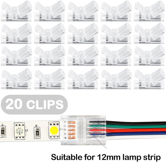 20 Pcs 5 Pin 12 mm LED Strip Connector RGB Lights Waterproof Adapter 22 Awg Wires Connector for Strip Light V1258-DP02-B-2097