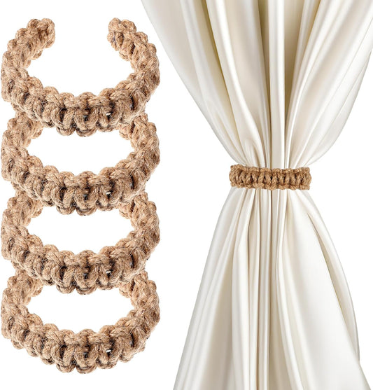 4 Pack Braided Curtain Tiebacks Boho Elegant Rustic Curtain Holdbacks Tie Backs Holders Set Simple Light V1258-DP02-B-2098