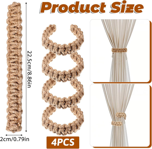 4 Pack Braided Curtain Tiebacks Boho Elegant Rustic Curtain Holdbacks Tie Backs Holders Set Simple Light V1258-DP02-B-2098