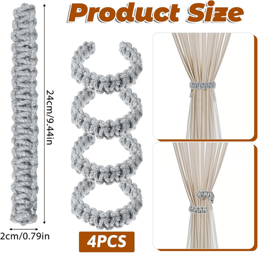 4 Pack Braided Curtain Tiebacks Boho Elegant Rustic Curtain Holdbacks Tie Backs Holders Set Simple Light V1258-DP02-B-2099