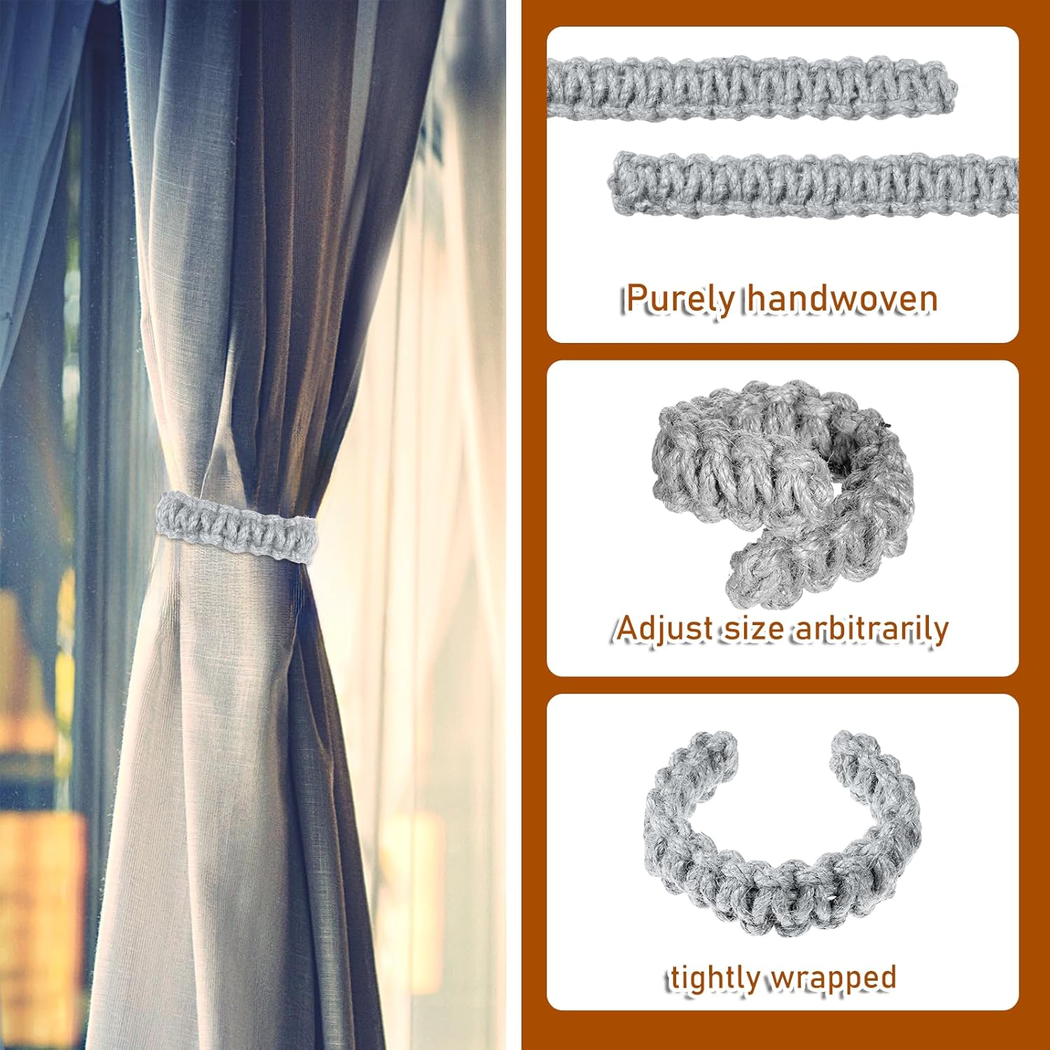 4 Pack Braided Curtain Tiebacks Boho Elegant Rustic Curtain Holdbacks Tie Backs Holders Set Simple Light V1258-DP02-B-2099