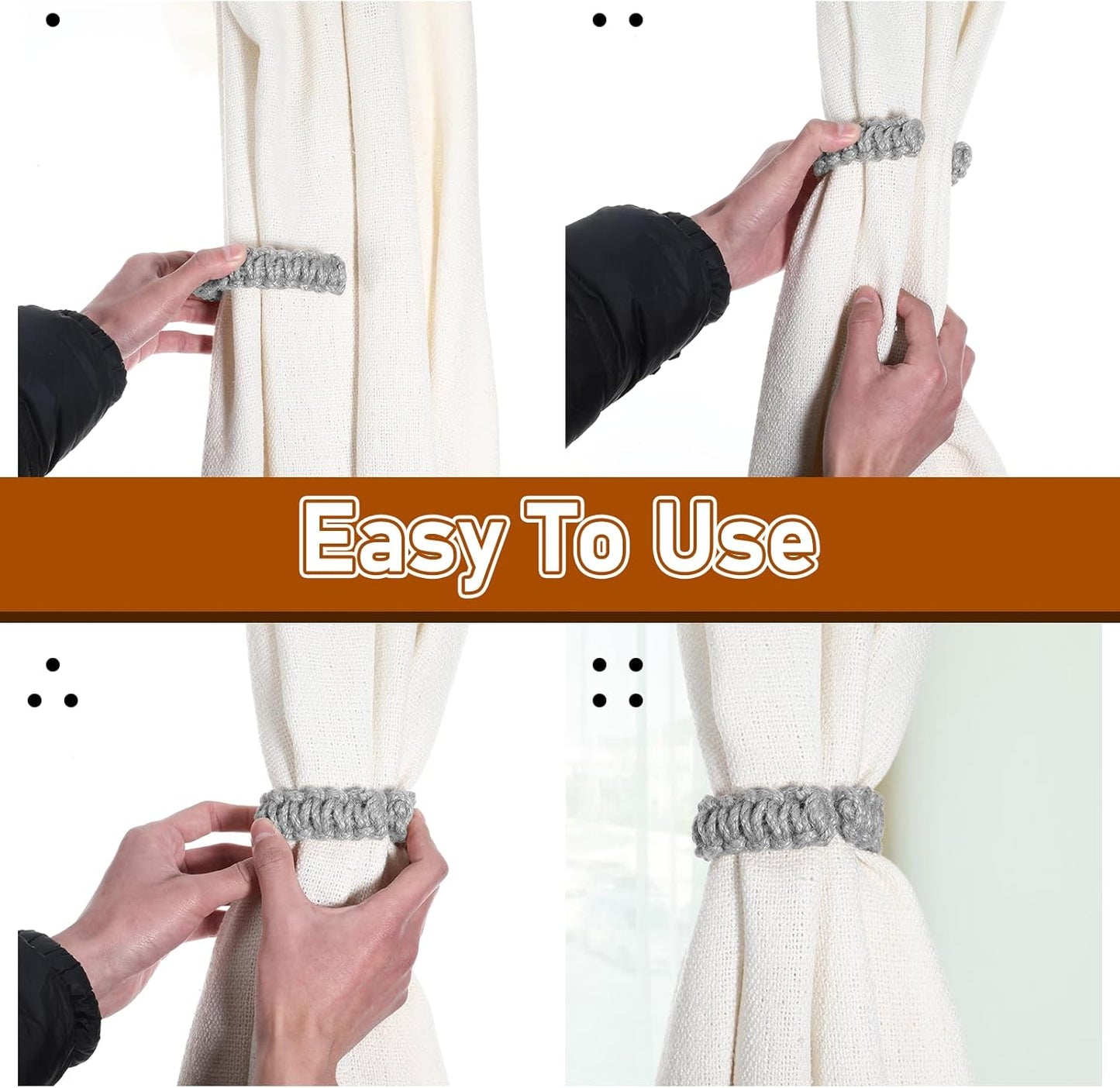 4 Pack Braided Curtain Tiebacks Boho Elegant Rustic Curtain Holdbacks Tie Backs Holders Set Simple Light V1258-DP02-B-2099
