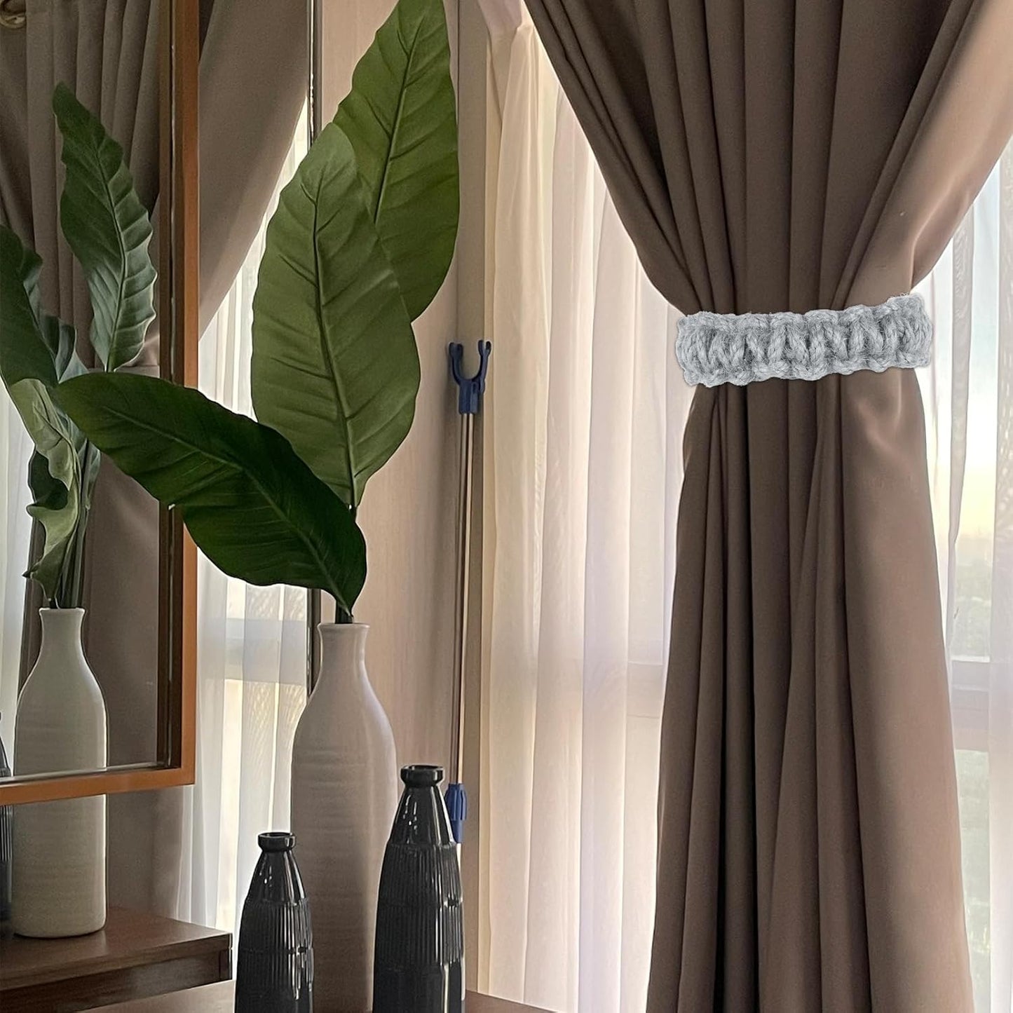 4 Pack Braided Curtain Tiebacks Boho Elegant Rustic Curtain Holdbacks Tie Backs Holders Set Simple Light V1258-DP02-B-2099