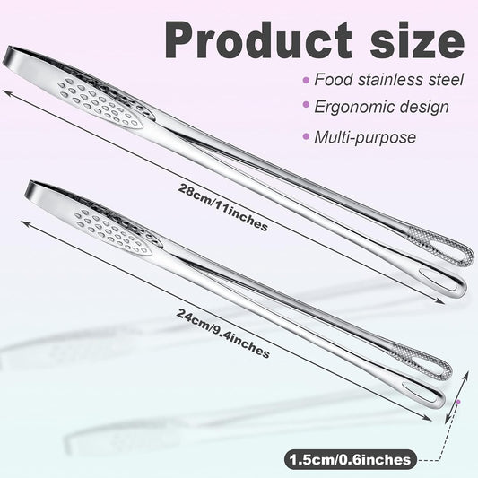 3 Pcs 11 Inches Kitchen Tongs Korean BBQ Tweezers for Cooking Stainless Steel Kitchen Tweezers Grill Food V1258-DP02-B-210