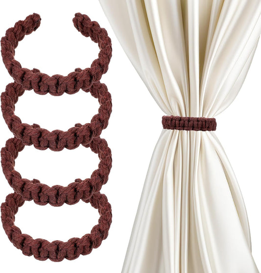 4 Pack Braided Curtain Tiebacks Boho Elegant Rustic Curtain Holdbacks Tie Backs Holders Set Simple Light V1258-DP02-B-2100