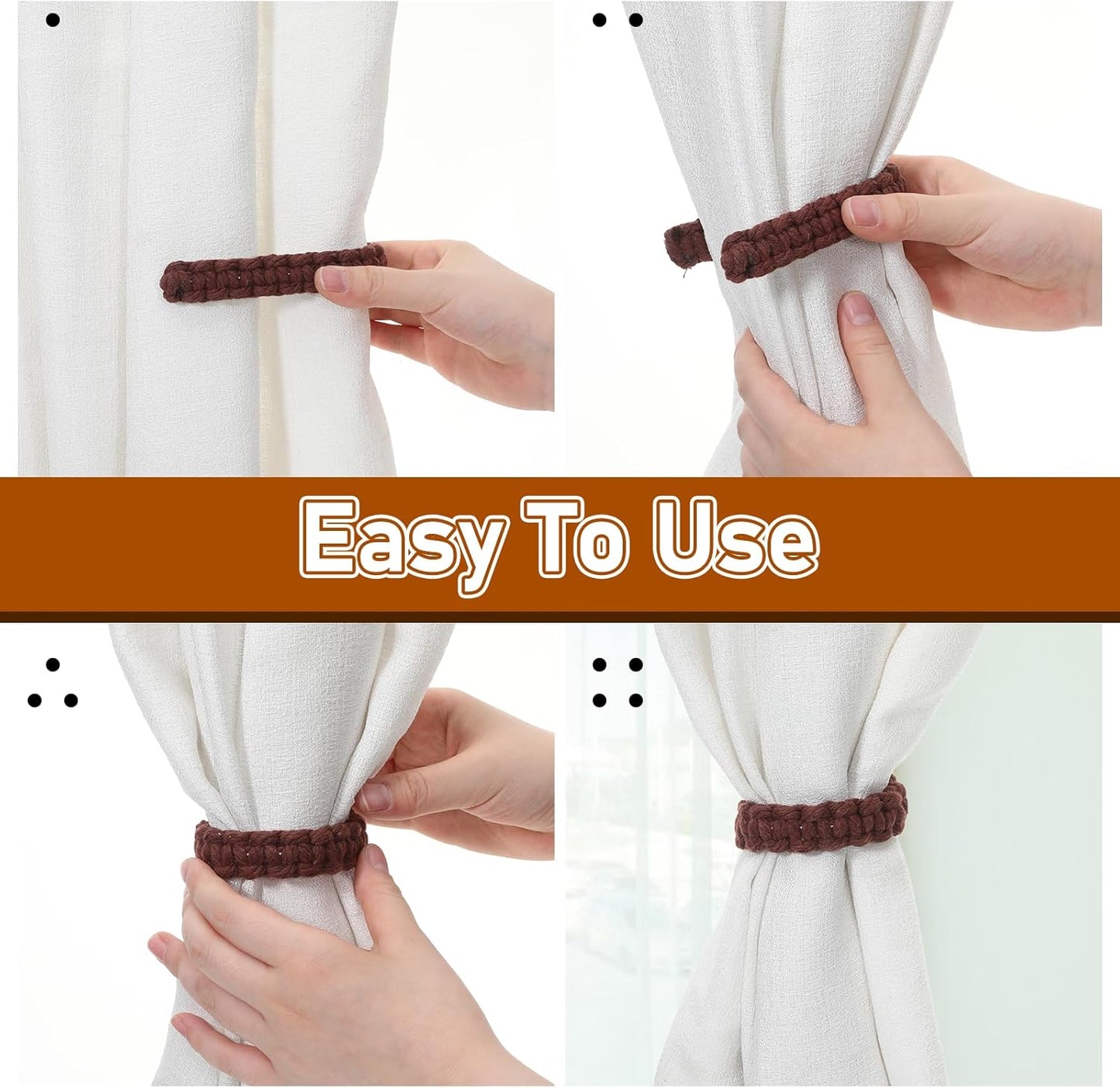 4 Pack Braided Curtain Tiebacks Boho Elegant Rustic Curtain Holdbacks Tie Backs Holders Set Simple Light V1258-DP02-B-2100