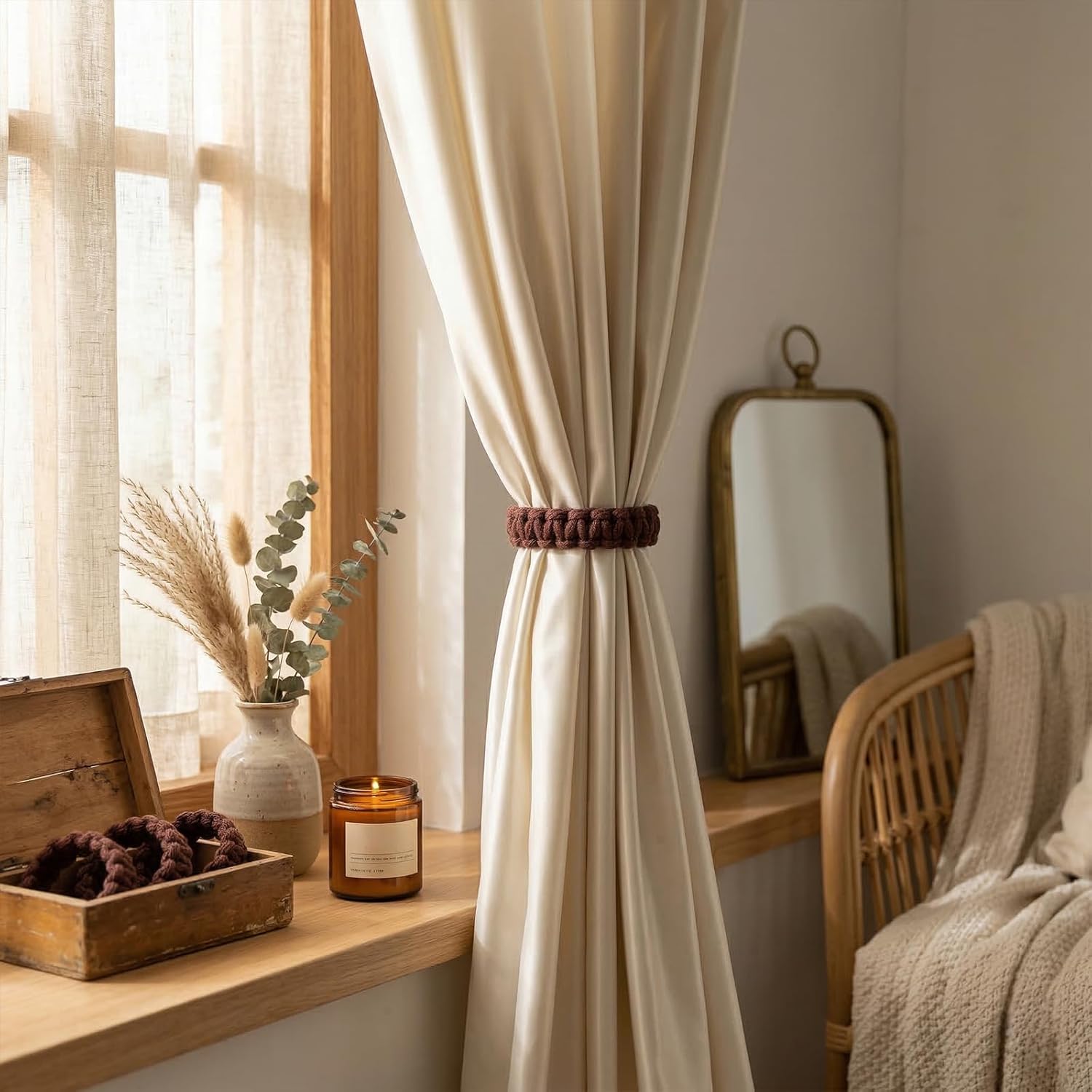 4 Pack Braided Curtain Tiebacks Boho Elegant Rustic Curtain Holdbacks Tie Backs Holders Set Simple Light V1258-DP02-B-2100