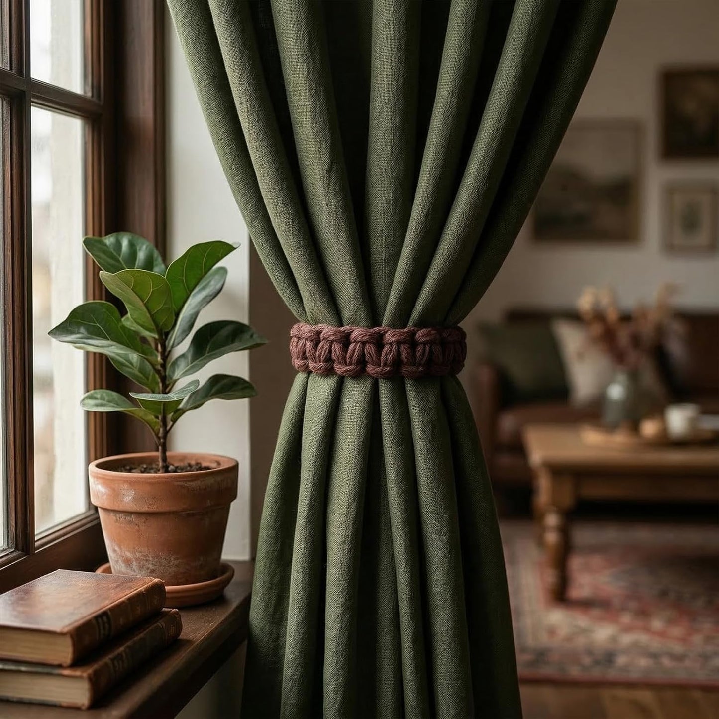 4 Pack Braided Curtain Tiebacks Boho Elegant Rustic Curtain Holdbacks Tie Backs Holders Set Simple Light V1258-DP02-B-2100