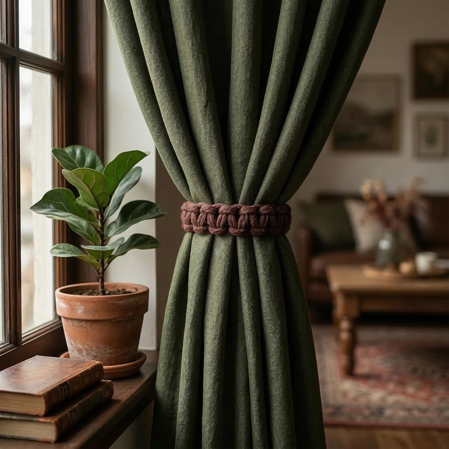 4 Pack Braided Curtain Tiebacks Boho Elegant Rustic Curtain Holdbacks Tie Backs Holders Set Simple Light V1258-DP02-B-2100