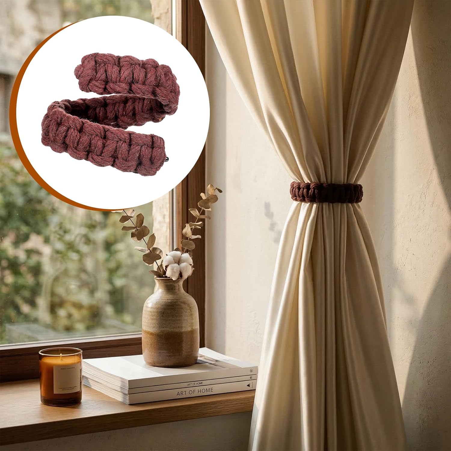 4 Pack Braided Curtain Tiebacks Boho Elegant Rustic Curtain Holdbacks Tie Backs Holders Set Simple Light V1258-DP02-B-2100