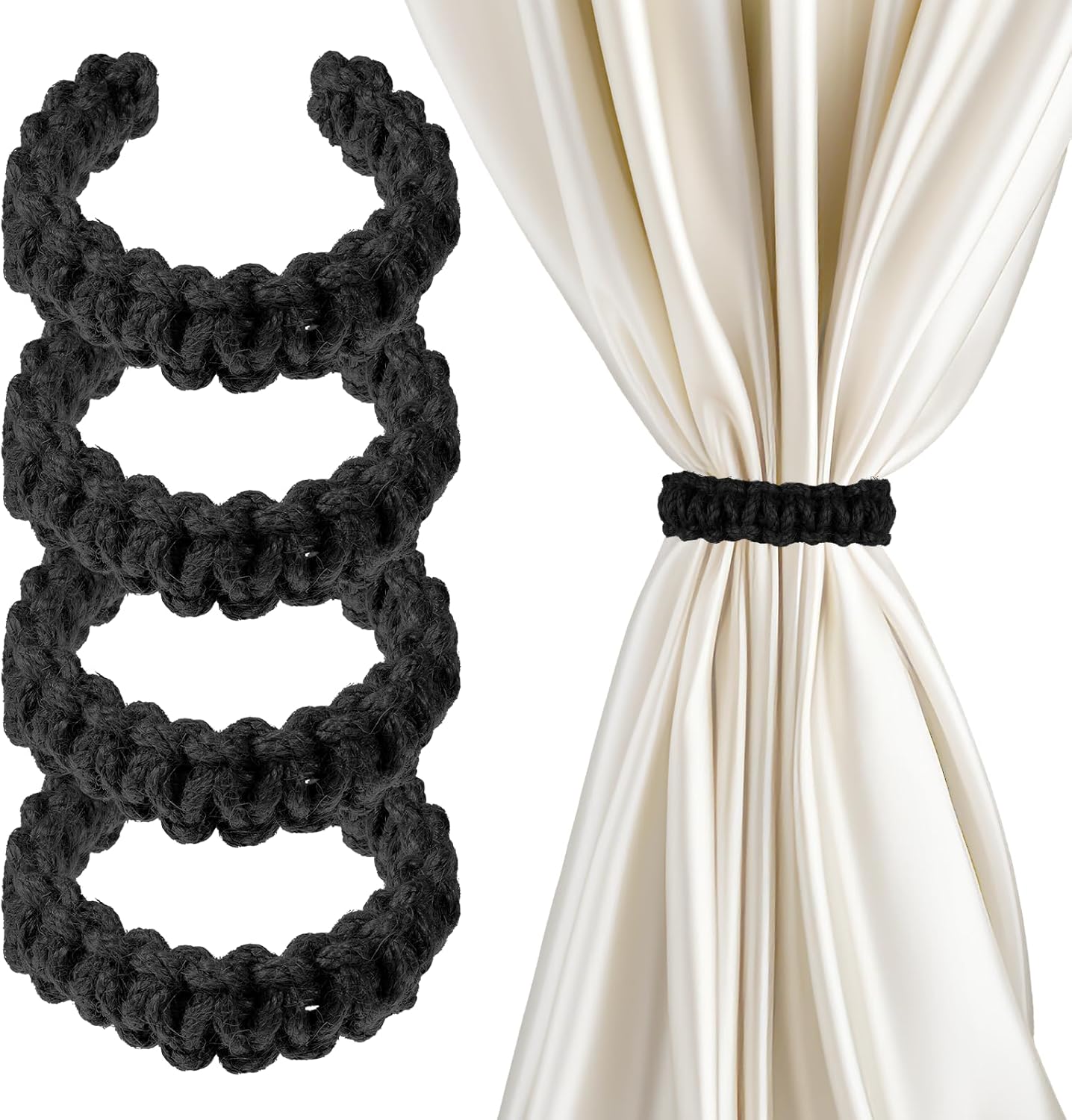 4 Pack Braided Curtain Tiebacks Boho Elegant Rustic Curtain Holdbacks Tie Backs Holders Set Simple Light V1258-DP02-B-2101