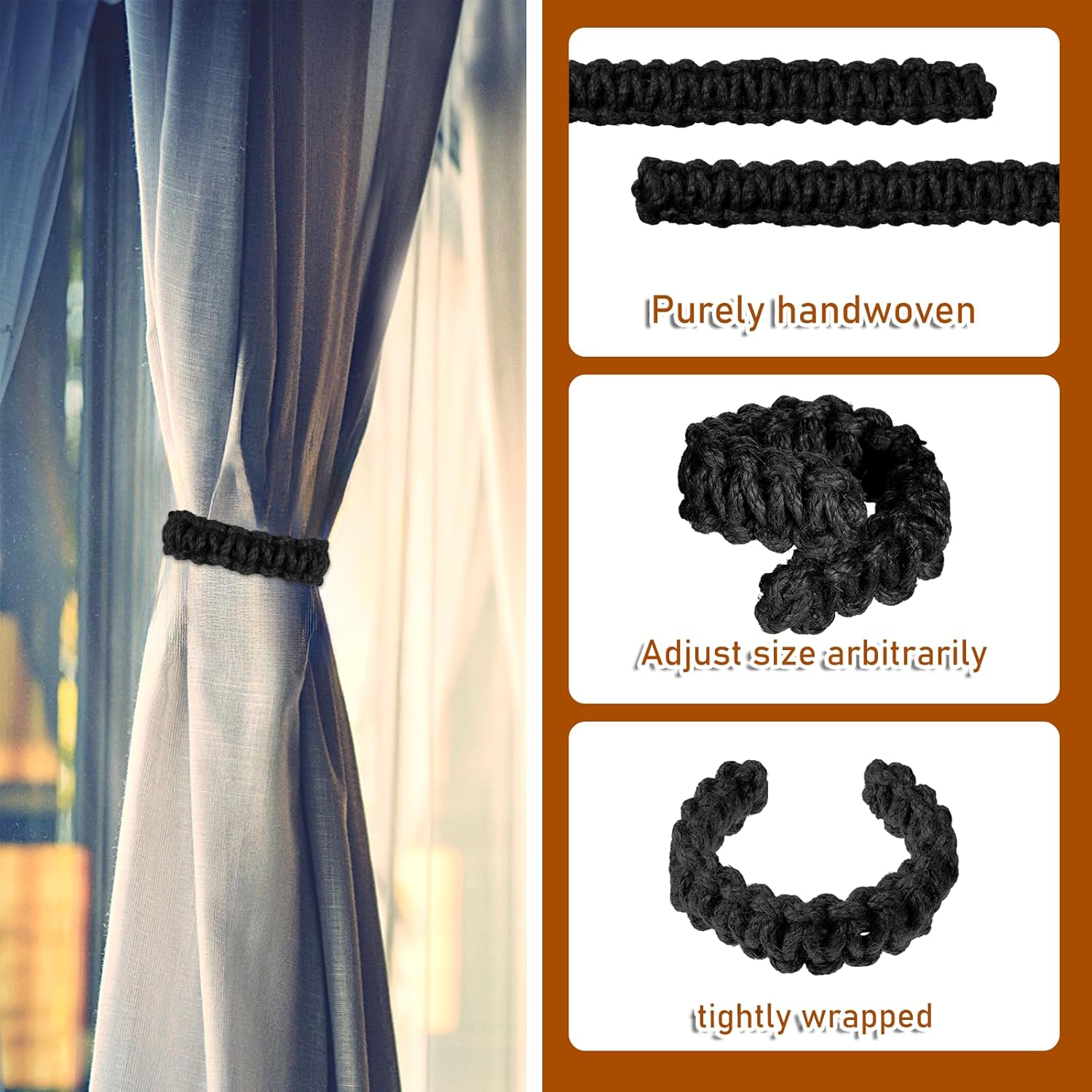 4 Pack Braided Curtain Tiebacks Boho Elegant Rustic Curtain Holdbacks Tie Backs Holders Set Simple Light V1258-DP02-B-2101