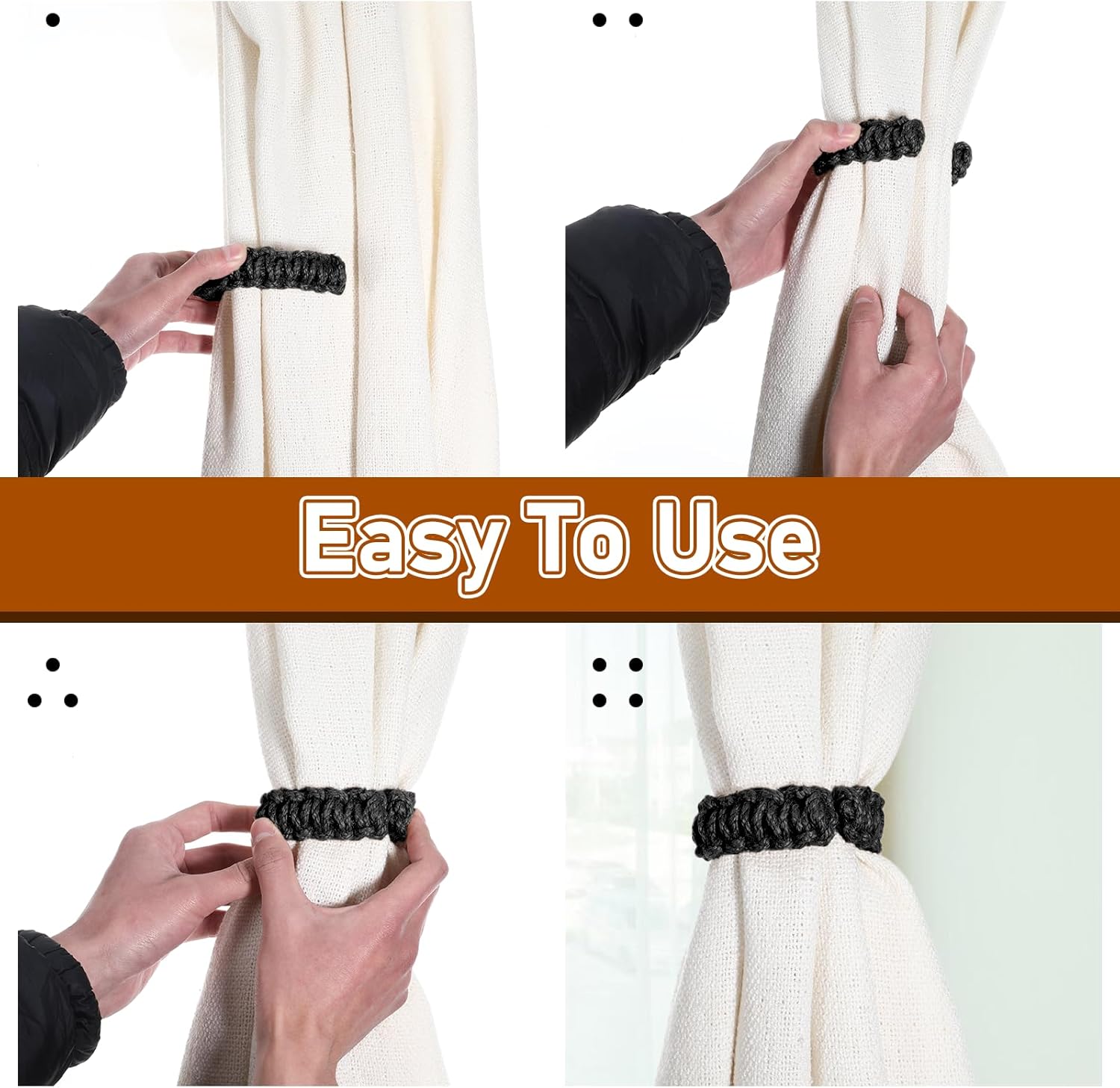 4 Pack Braided Curtain Tiebacks Boho Elegant Rustic Curtain Holdbacks Tie Backs Holders Set Simple Light V1258-DP02-B-2101