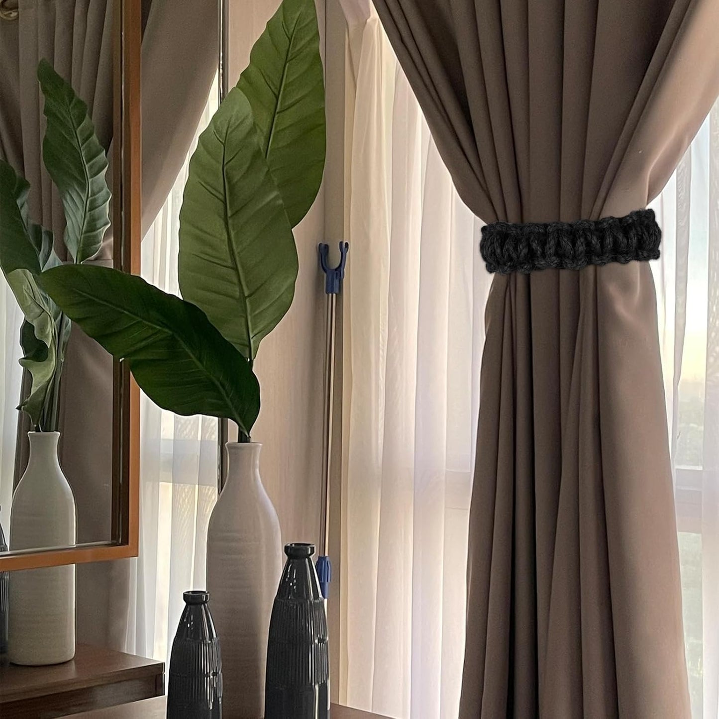 4 Pack Braided Curtain Tiebacks Boho Elegant Rustic Curtain Holdbacks Tie Backs Holders Set Simple Light V1258-DP02-B-2101