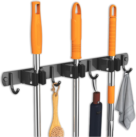 Mop and Broom Holder Wall Mount, Upgraded Broom Organizer Wall Mount, Stainless Steel Broom Hanger Wall Mount V1258-DP02-B-2103