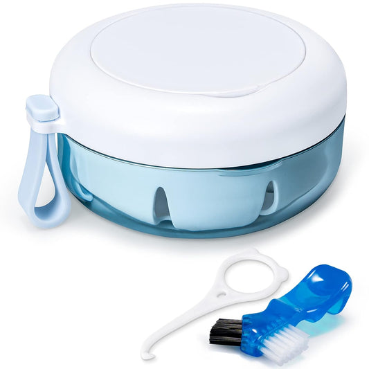 Leak Proof Denture Cup Kit Portable Retainer Case Perfect for Travel, Denture Case Container Cleaning Care V1258-DP02-B-2109
