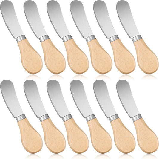 12 Pcs Cheese Spreader Knives Butter Knife Bulk Stainless Steel Butter Spreader Knives with Wooden Handle, V1258-DP02-B-212