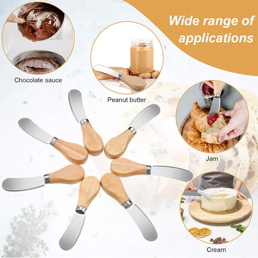 12 Pcs Cheese Spreader Knives Butter Knife Bulk Stainless Steel Butter Spreader Knives with Wooden Handle, V1258-DP02-B-212