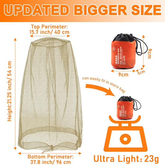 Mosquito Head Net Mesh, Face Neck Fly Netting Hood from Bugs Gnats Noseeums Screen Net for Any Outdoor Lover- V1258-DP02-B-2125