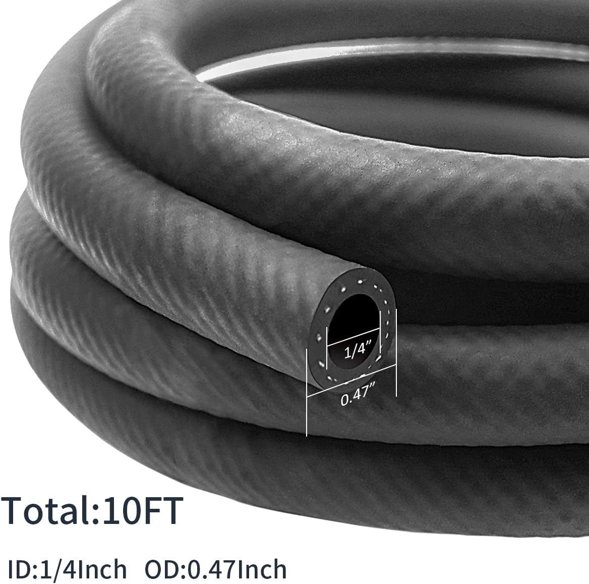 1/4 Inch ID NBR Rubber Hose, 10 Feet Fuel Hose Line Transfer Hose for Small Engine Black V1258-DP02-B-2129