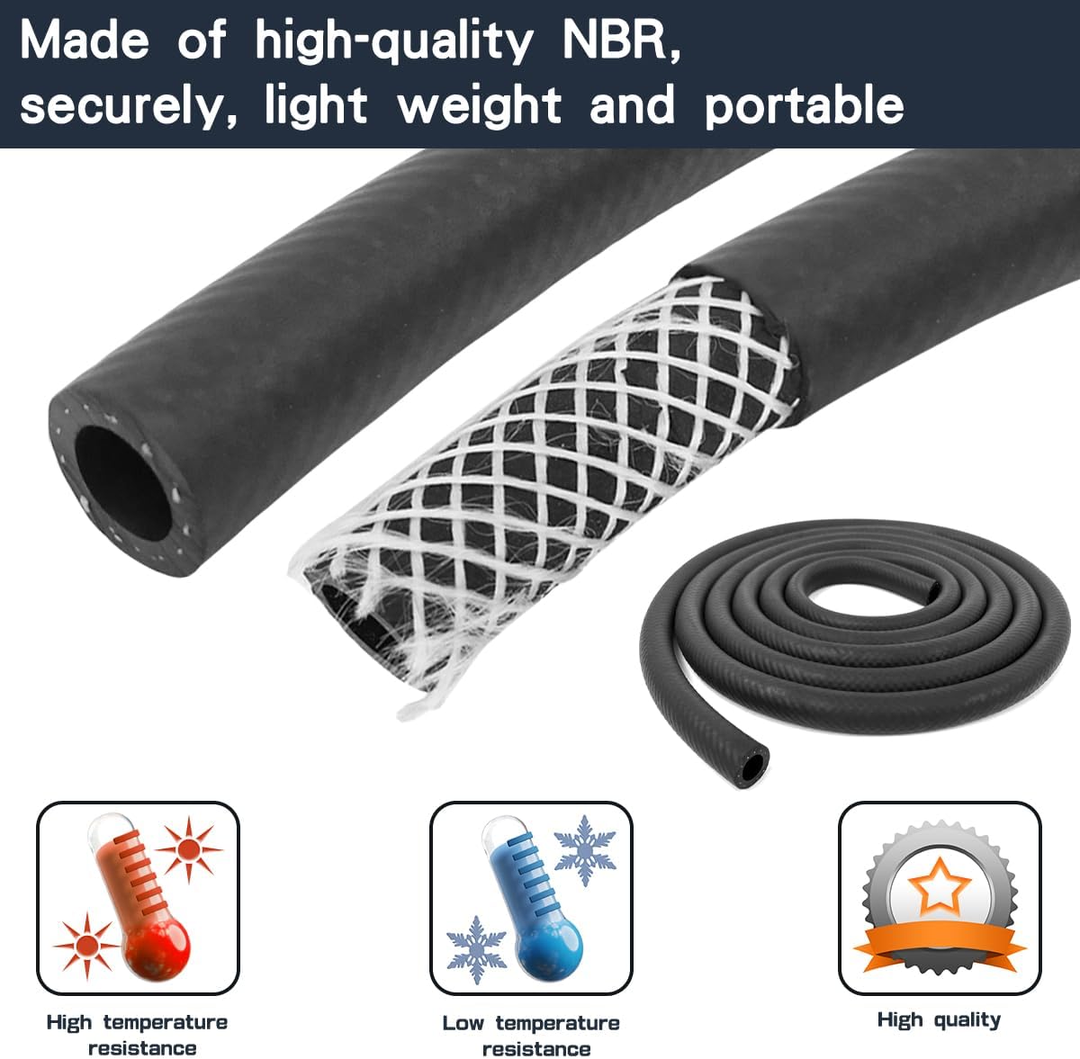 1/4 Inch ID NBR Rubber Hose, 10 Feet Fuel Hose Line Transfer Hose for Small Engine Black V1258-DP02-B-2129