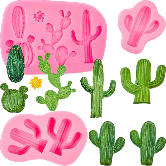 3 Pieces Cactus Silicone Fondant Moulds Cacti Hawaiian Cake Moulds Set for Making Sugar Chocolate Candy Gum V1258-DP02-B-213