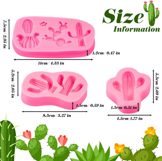 3 Pieces Cactus Silicone Fondant Moulds Cacti Hawaiian Cake Moulds Set for Making Sugar Chocolate Candy Gum V1258-DP02-B-213