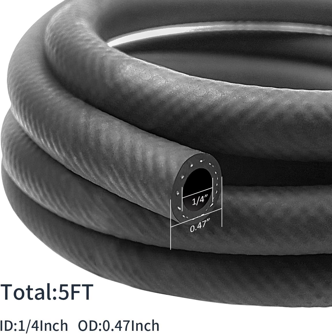 1/4 Inch ID NBR Rubber Hose, 5 Feet Fuel Hose Line Transfer Hose for Small Engine Black V1258-DP02-B-2131