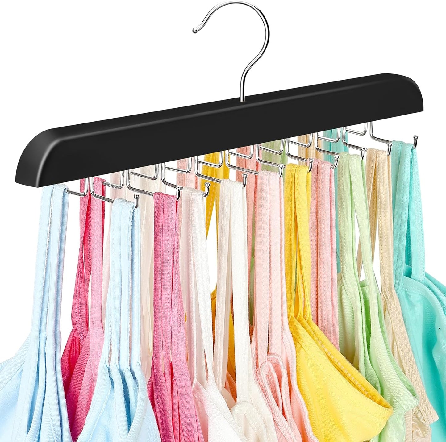 Tank Top Hanger with Premium Wood, 24 Large Capacity, Space Saving,360 Degree Rotating, Foldable Metal Hooks, V1258-DP02-B-2132