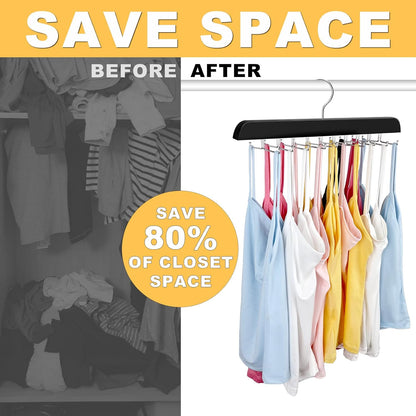 Tank Top Hanger with Premium Wood, 24 Large Capacity, Space Saving,360 Degree Rotating, Foldable Metal Hooks, V1258-DP02-B-2132