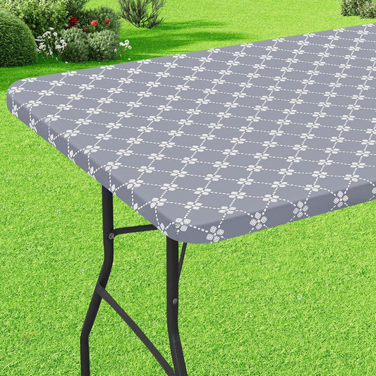 Rectangle Vinyl Table Cloth, Elastic Fitted Tablecloth with Flannel Backing, Waterproof Plastic Table Cover V1258-DP02-B-2133