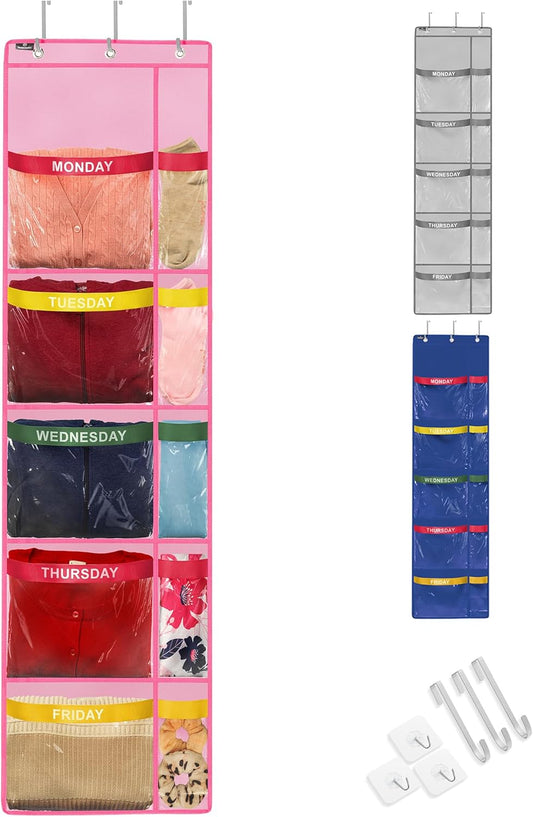 Weekly Clothes Organizer for Kids - 5-Shelf Hanging Closet Organizer with Day of the Week Labels, Over the V1258-DP02-B-2138