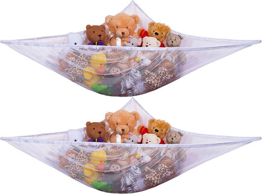 Stuffed Animal Organizer Hammock, 2-Pack Mesh Toy Storage Net for Kids, Expands to 5.5 Feet, Corner Hanging V1258-DP02-B-2139