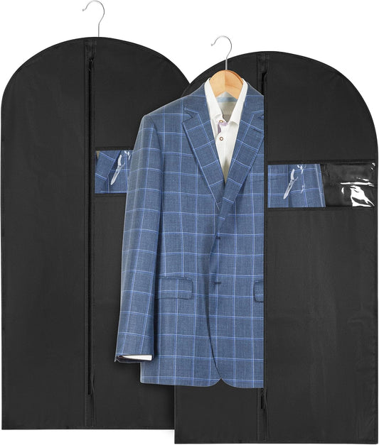 Fabric Garment Bag 42 Inch - Pack of 2 Hanging Clothing Storage Bags for Closet or Travel - Suit, Dress, Gown V1258-DP02-B-2148