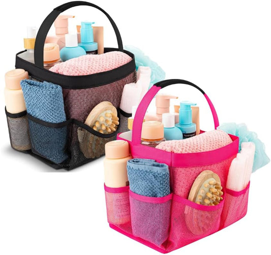 Mesh Shower Caddy Bag Bundle - Includes Black and Pink 9-Pocket Collapsible Bathroom Organizers - V1258-DP02-B-2154
