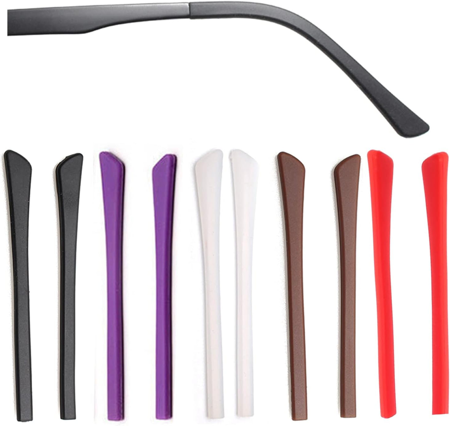 Glasses Temple End Tips Soft Silicone Anti Slip Socks Replacement for Eyeglass Thin Arm Covers 5 Pairs V1258-DP02-B-2182