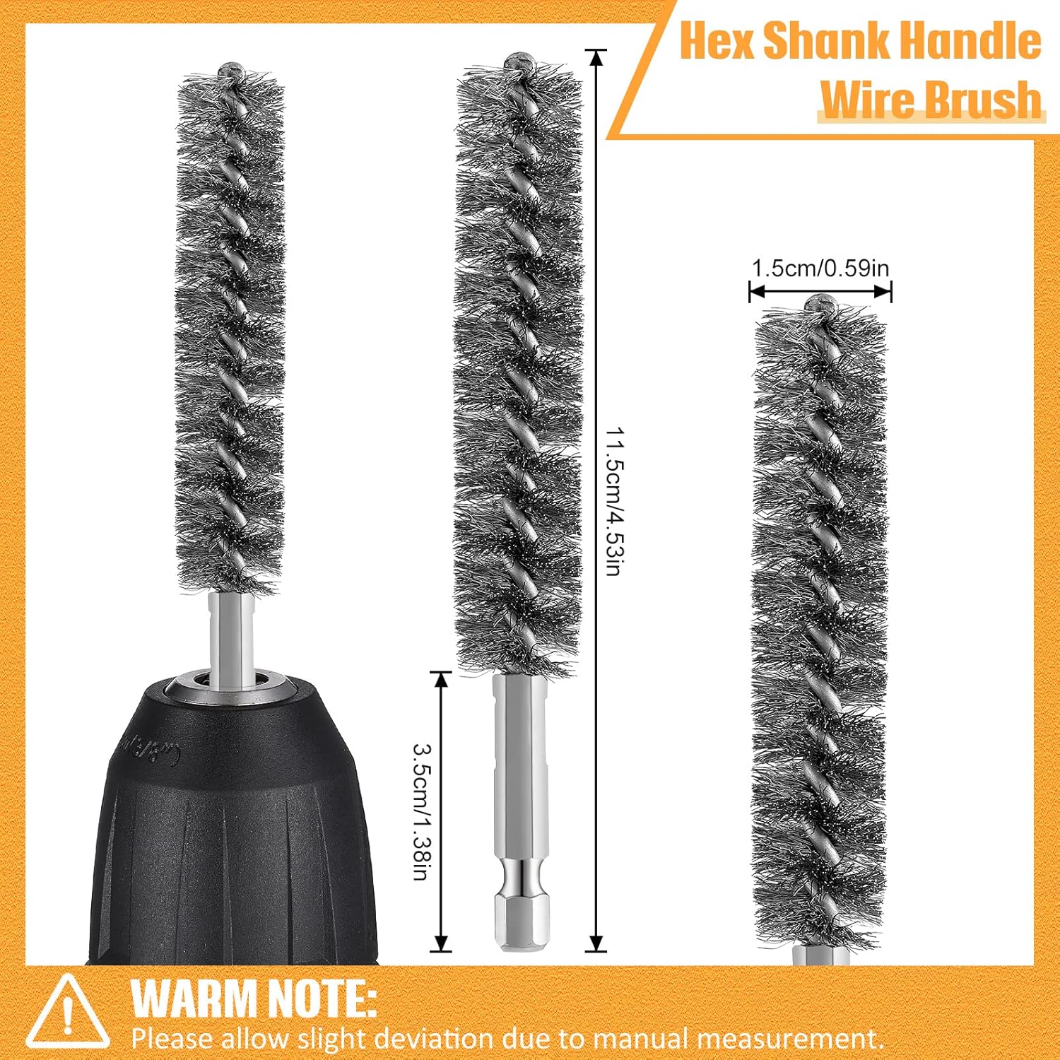 Bore Brush Bristles Wire Brush for Power Drill Cleaning Wire with Hex Shank Handle for Power Drill Cleaning(5 V1258-DP02-B-219