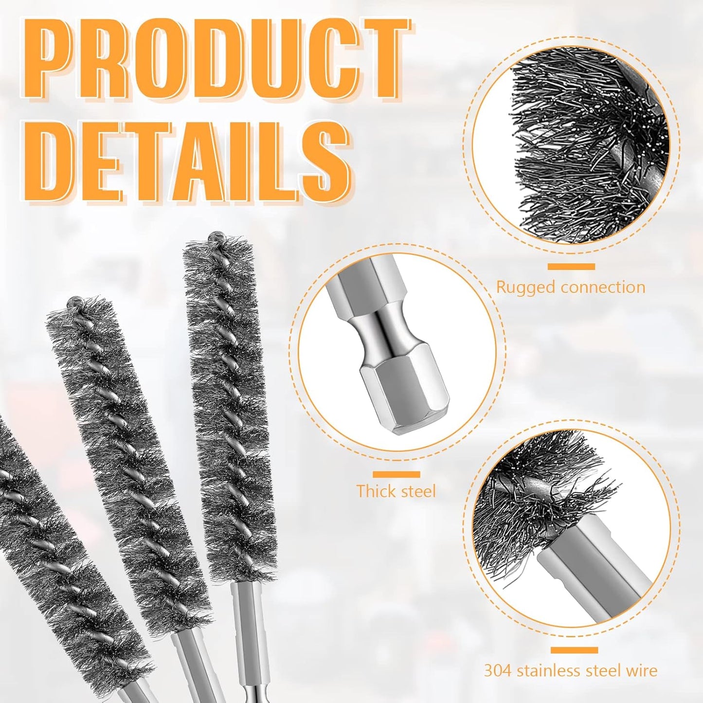 Bore Brush Bristles Wire Brush for Power Drill Cleaning Wire with Hex Shank Handle for Power Drill Cleaning(5 V1258-DP02-B-219