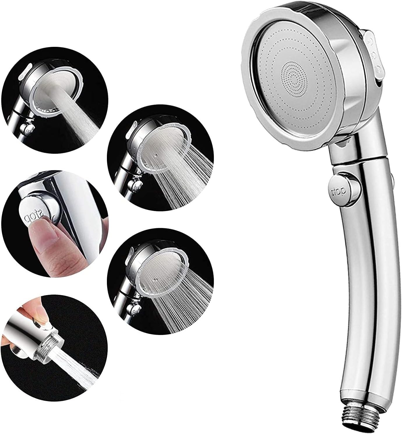 High Pressure Handheld Shower Head with ON/OFF Pause Switch - 3-Spray Settings Shower Heads,interface G1/2 V1258-DP02-B-2199