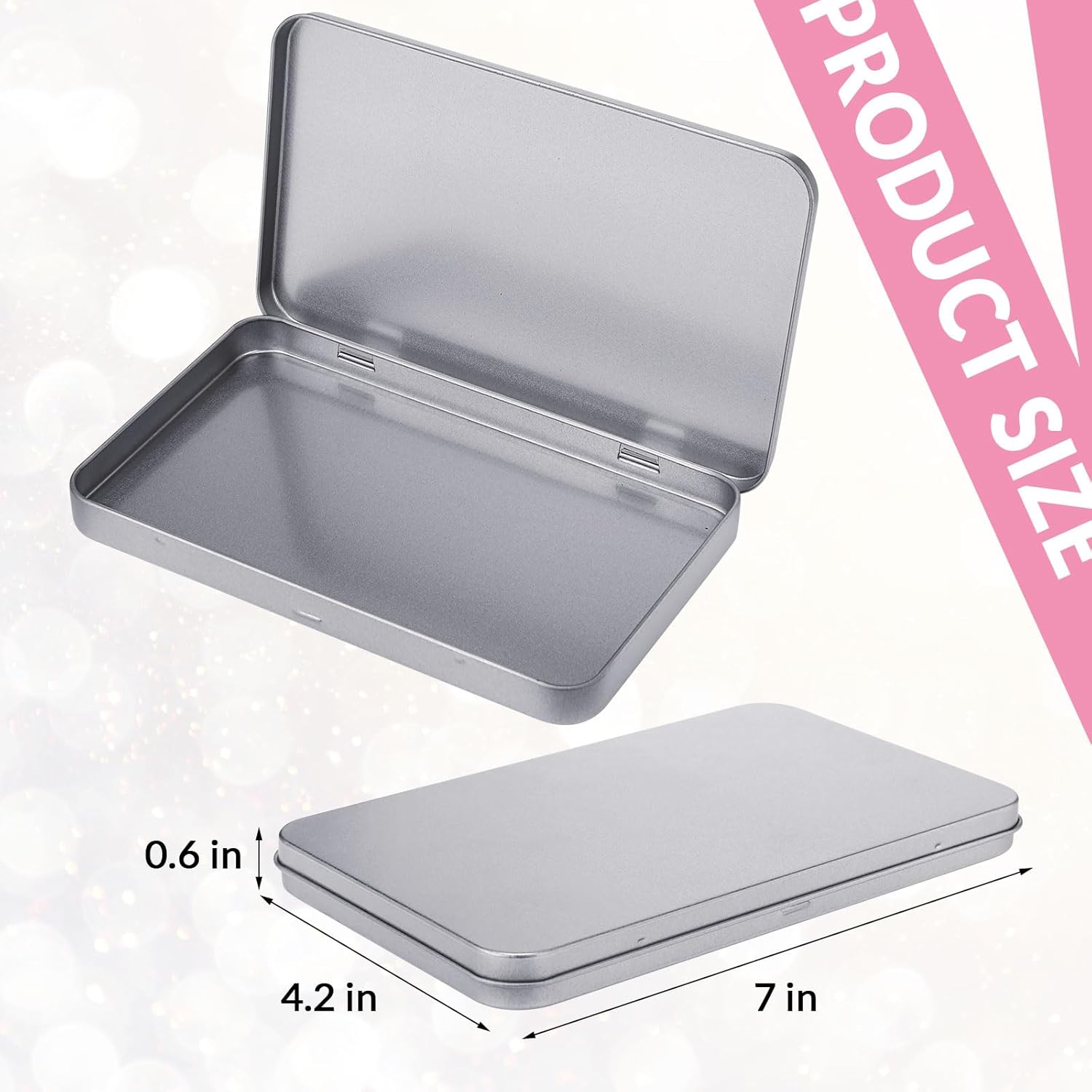 2 Pack Rectangular Metal Tin Box with Lid Metal Hinged Lid Tin Empty Box Container Storage for Watercolor V1258-DP02-B-220