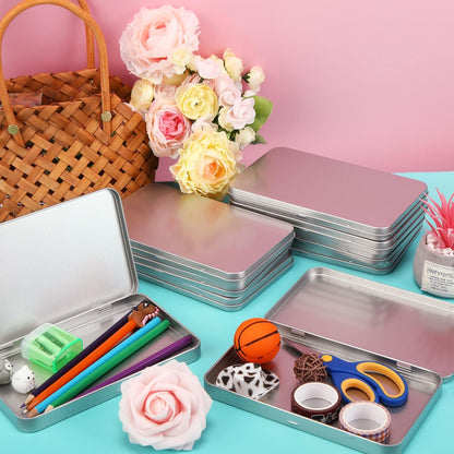 2 Pack Rectangular Metal Tin Box with Lid Metal Hinged Lid Tin Empty Box Container Storage for Watercolor V1258-DP02-B-220