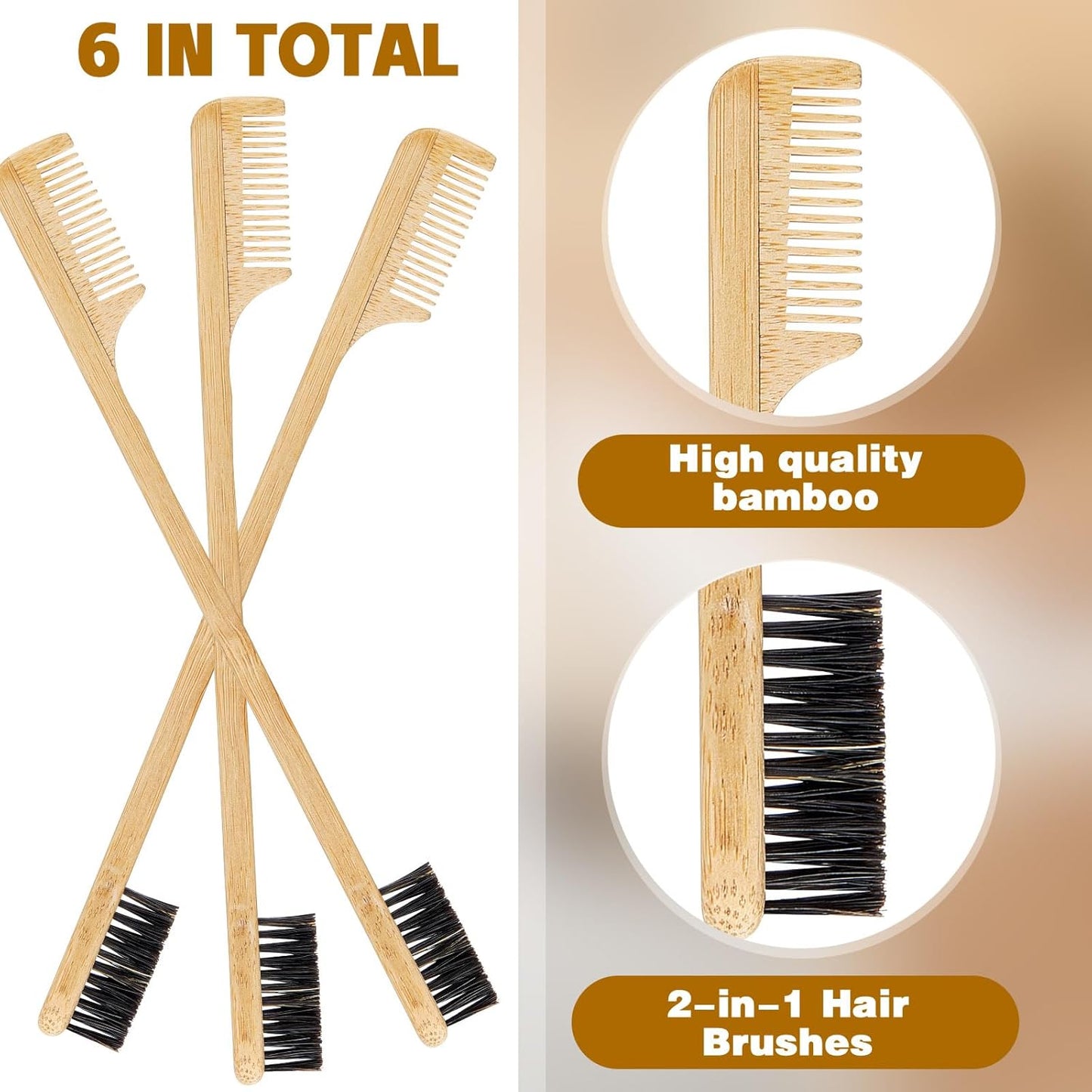 3 Pieces Moustache Comb and Brush Beard Edge Brushes 2-in-1 Sapling Wood Mustache Comb Gentle Control Bamboo V1258-DP02-B-222